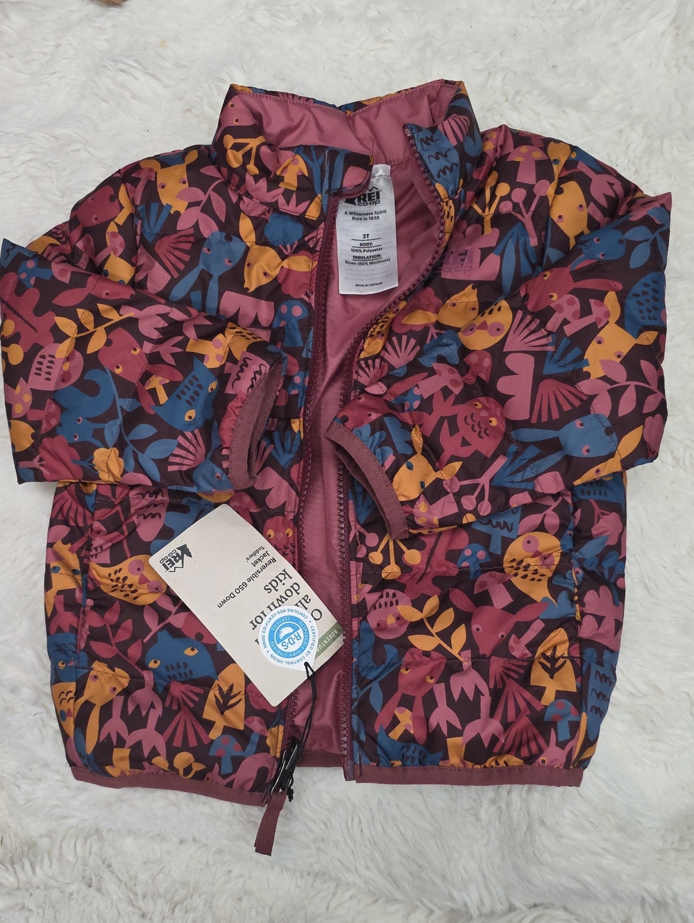 REI Kids Mauve Multi Animal Print Puffer Jacket